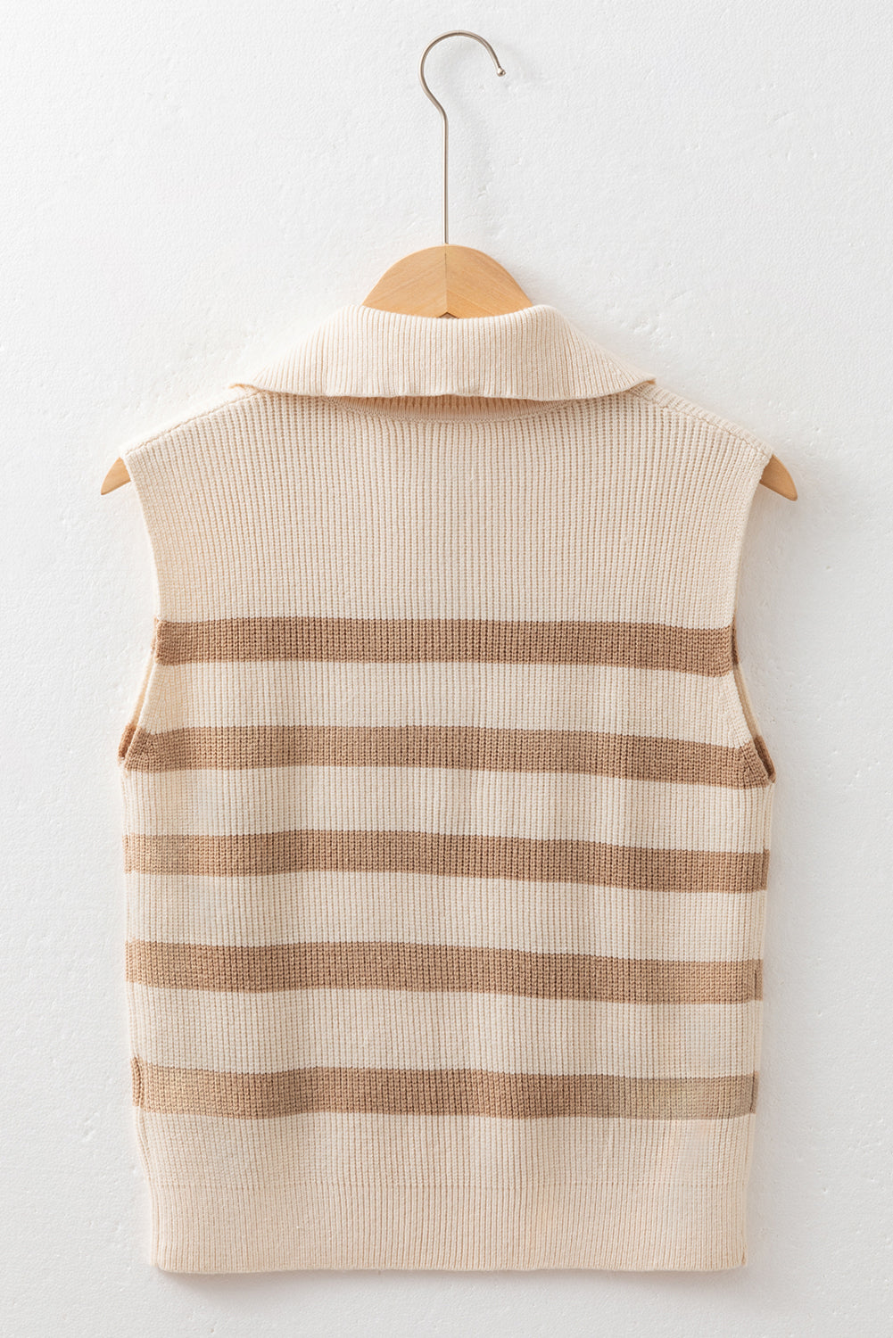 Stripe Ribbed Half Zip Collared Sweater Vest