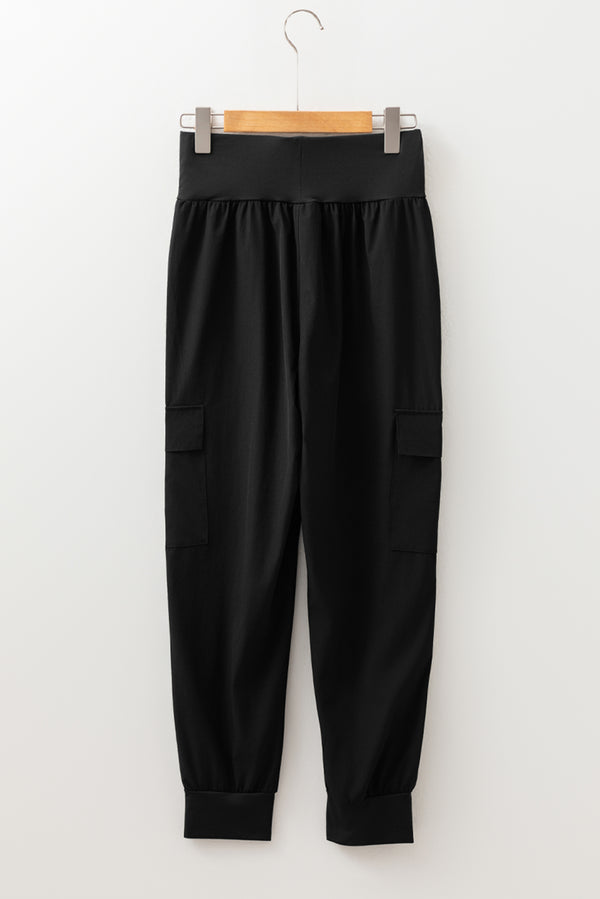 Elastic High Waist Pocketed Cargo Jogger Pants