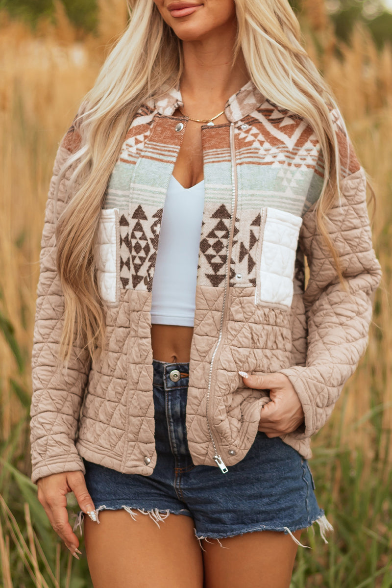 Light French Aztec Quilted Patchwork Western Fashion Jacket