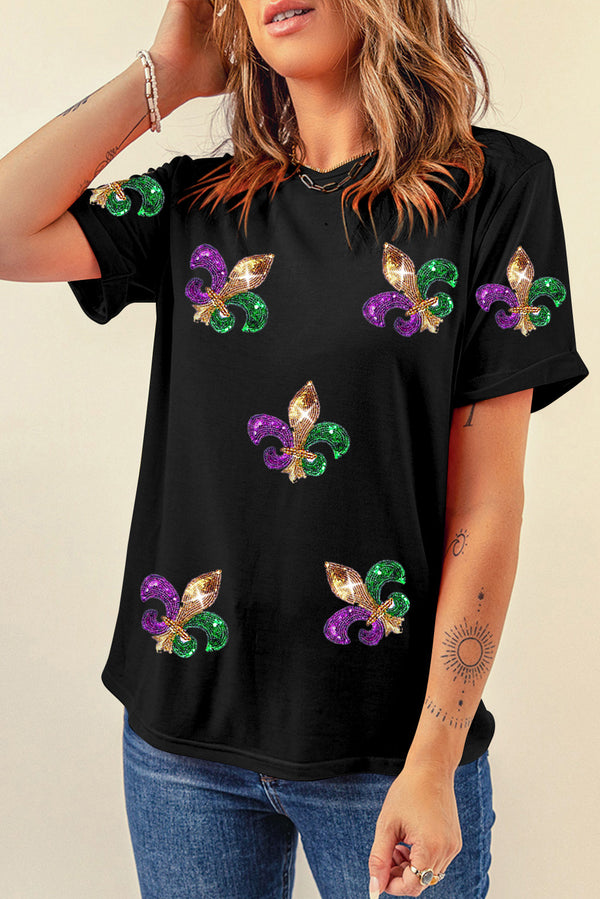 Mardi Gras Symbol Patched Crewneck T Shirt