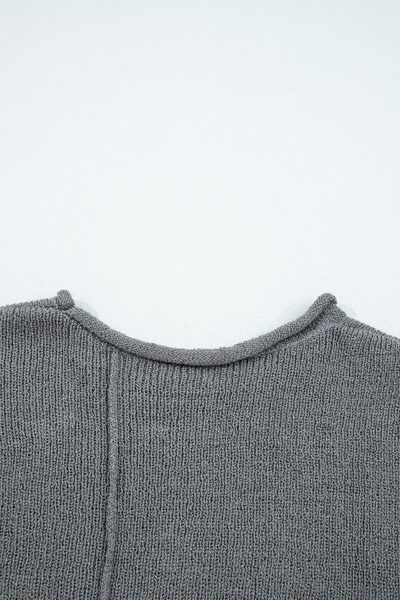 Medium Raw Edge Uneven Hem Patchwork Drop Shoulder Sweater