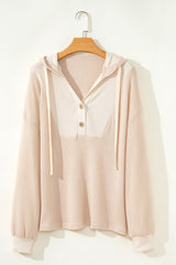 Waffle Patchwork Drop Shoulder Hooded Long Sleeve Top