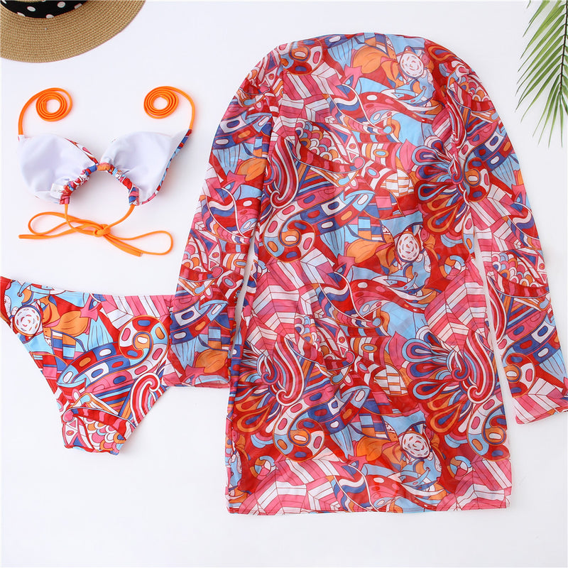 Mesh Pattern Three Piece Bikini Women