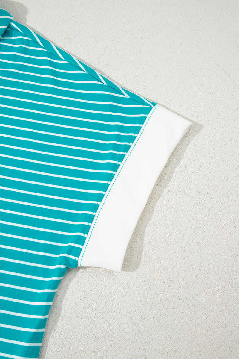 Stripe V Neck Tee and Casual Short Set