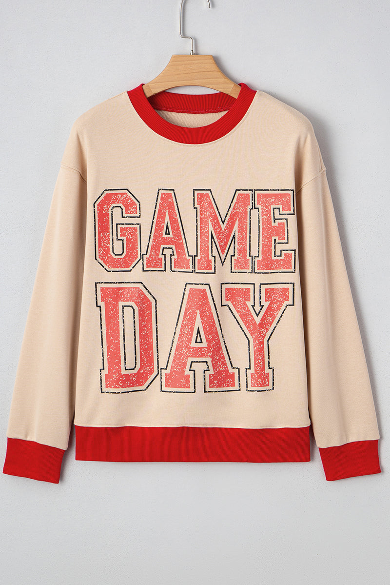 GAME DAY Letter Graphic Varsity Striped Detail Baggy Sweatshirt
