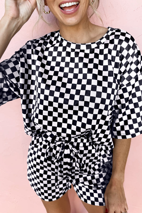 Loose Checkered Top and Short Casual 2pcs Set
