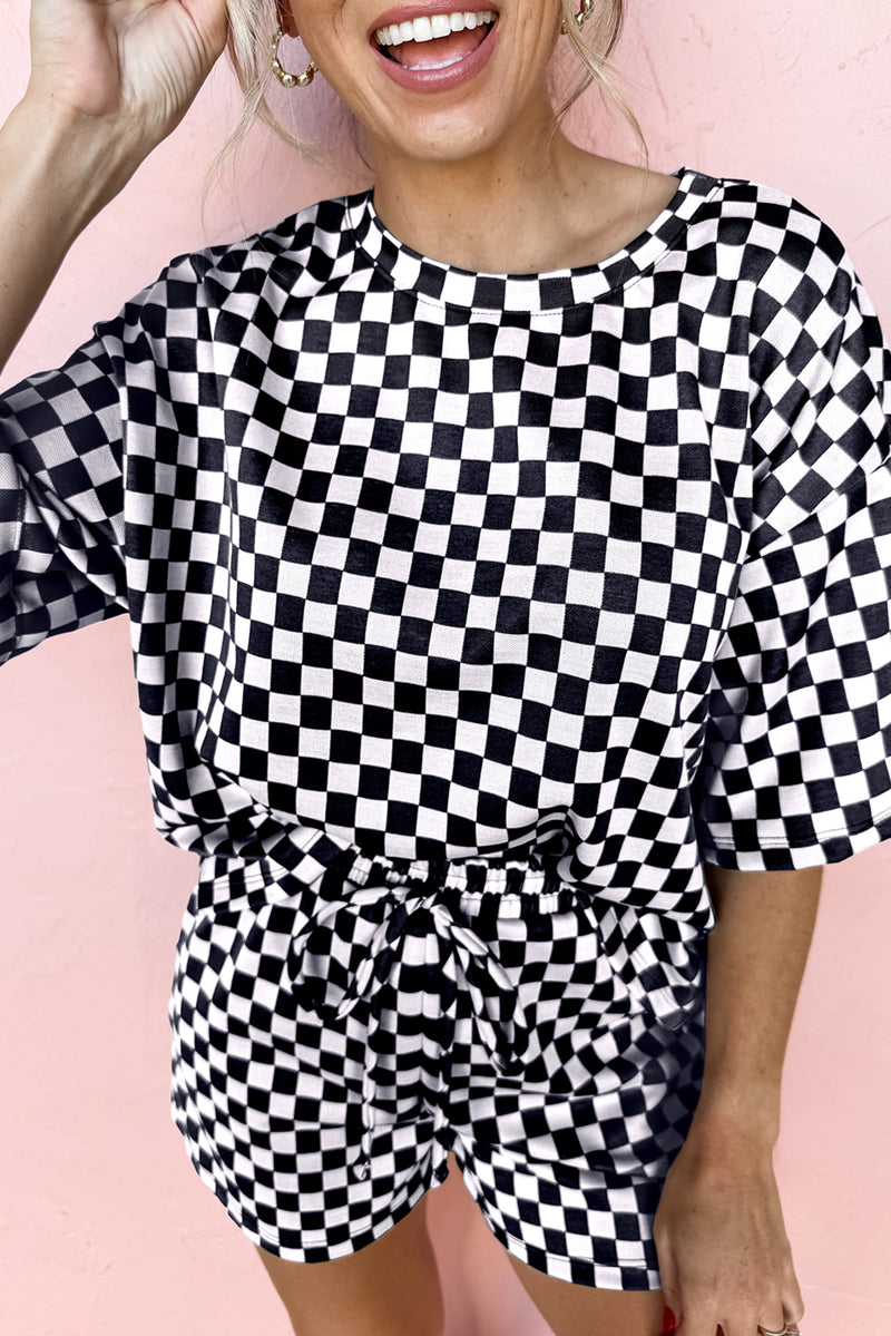 Loose Checkered Top and Short Casual 2pcs Set