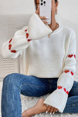 White Heart Shape Bell Sleeve Valentine Sweater