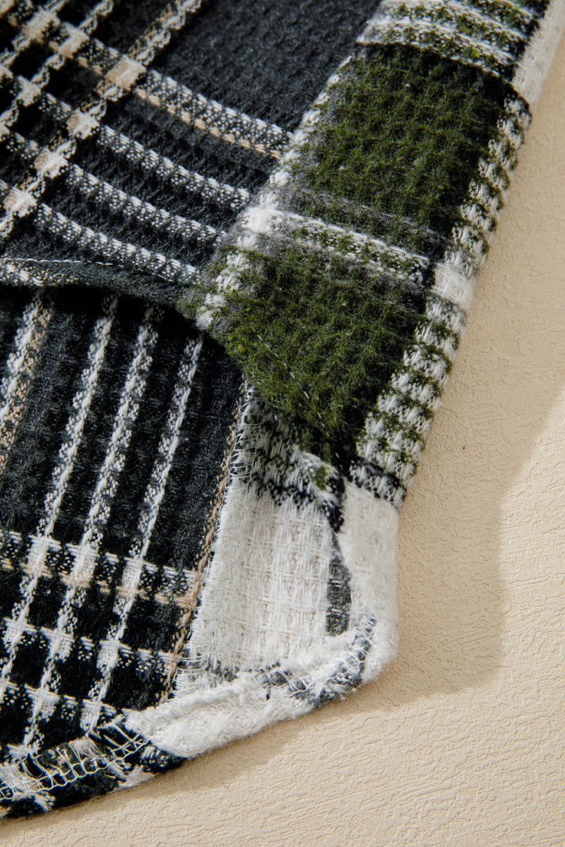 Plaid Print Textured Knit Buttoned Shacket