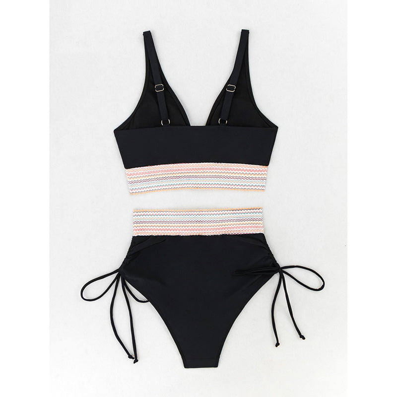 Women's High Waisted Bikini Sets Two Piece Tummy Control Swimsuit Color Block Bathing Suits