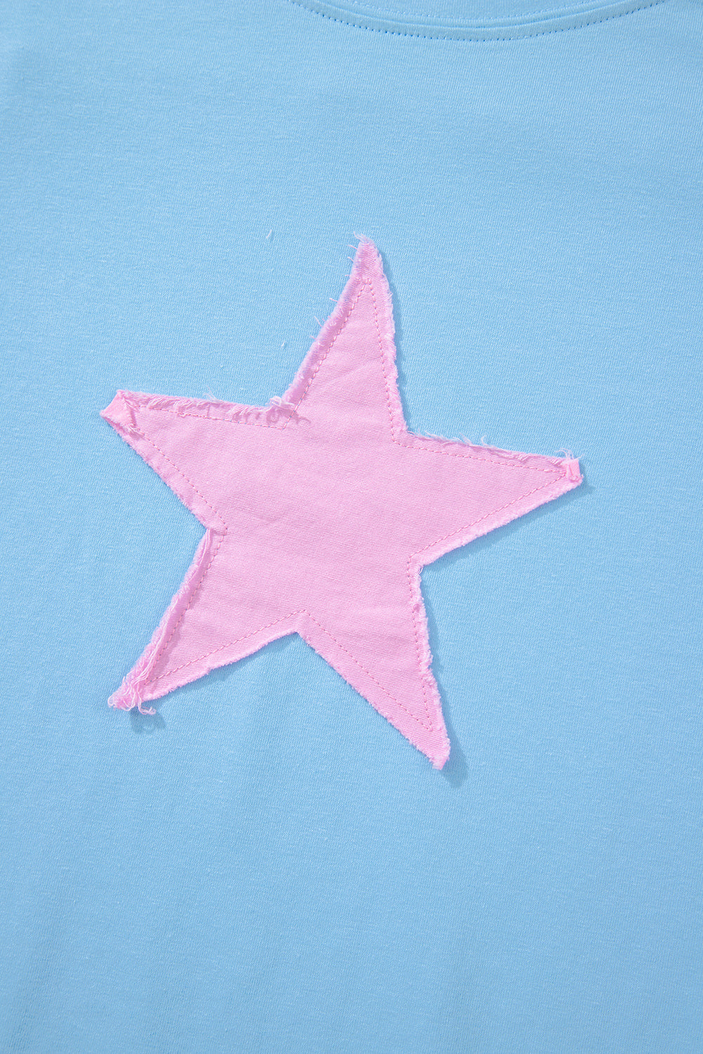 Frayed Denim Star Patched Oversize T Shirt