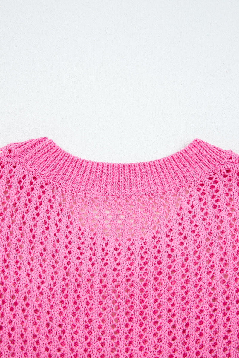 Sweet Bow Decor Hollow Out Knitted Drop Shoulder Sweater