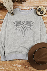 Western Pattern Embroidered Drop Shoulder Pullover Top