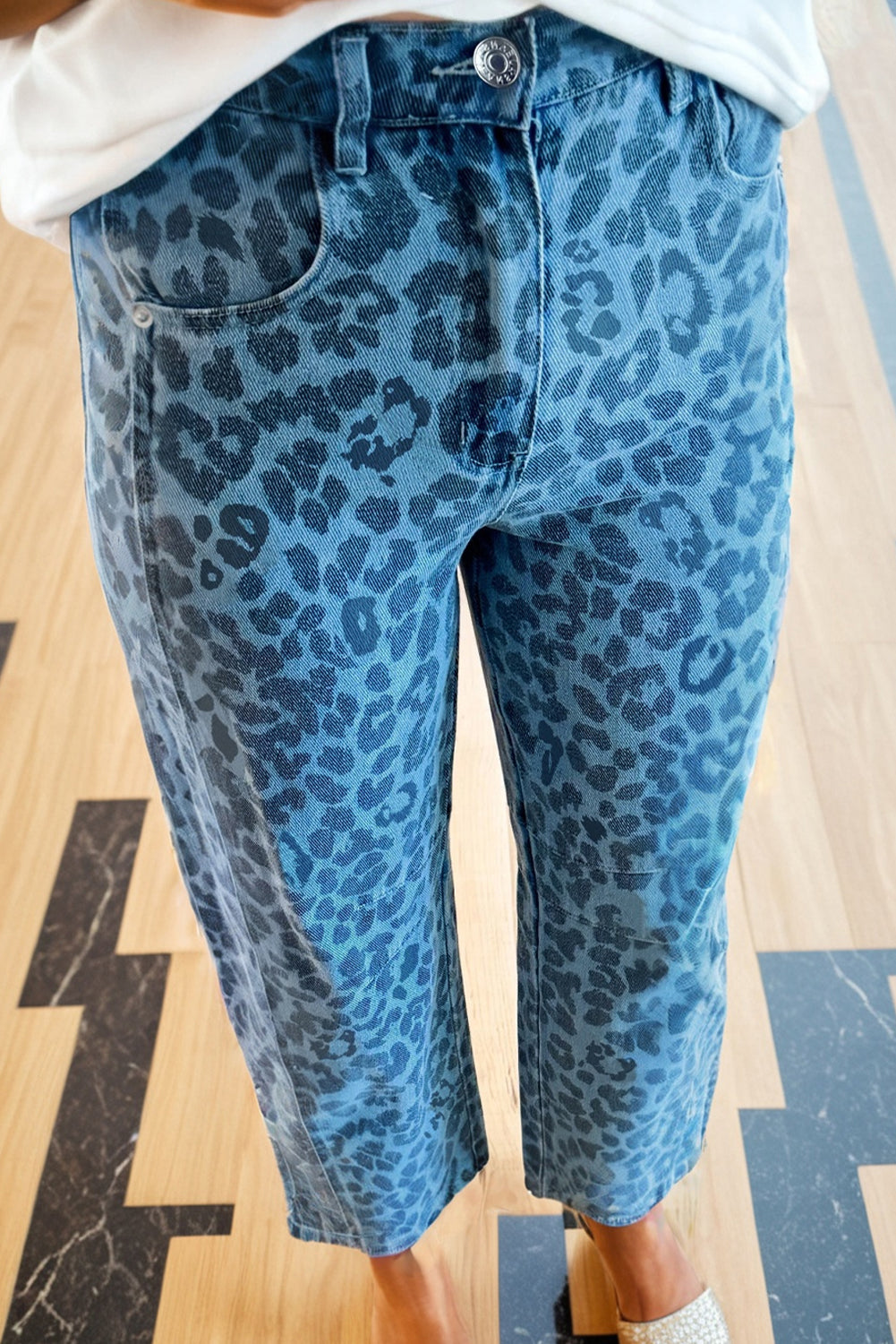 Leopard Print Straight Loose Jeans