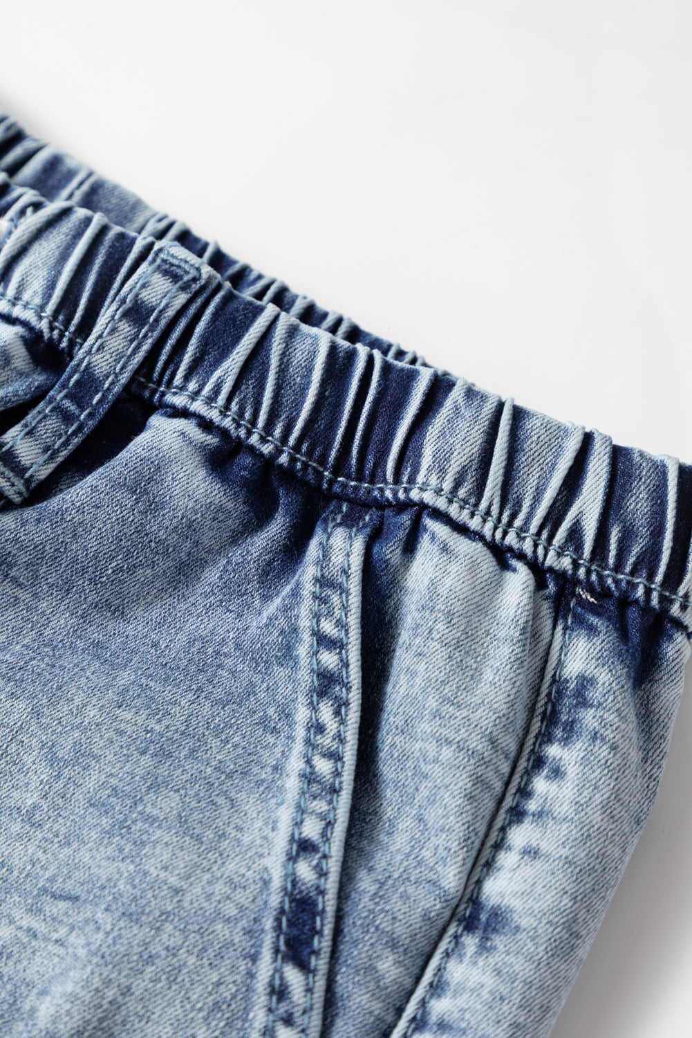 Acid Wash Exposed Seam Drawstring High Waist Jeans