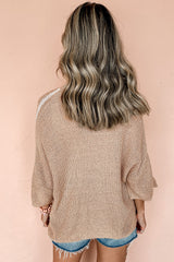 Light French Contrast Striped 3/4 Sleeve Crew Neck Sweater
