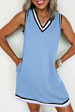 Color Contrast Trim V Neck Shift Sleeveless Mini Dress