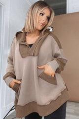 Waffle Contrast Patchwork Plus Size Pocketed Hoodie
