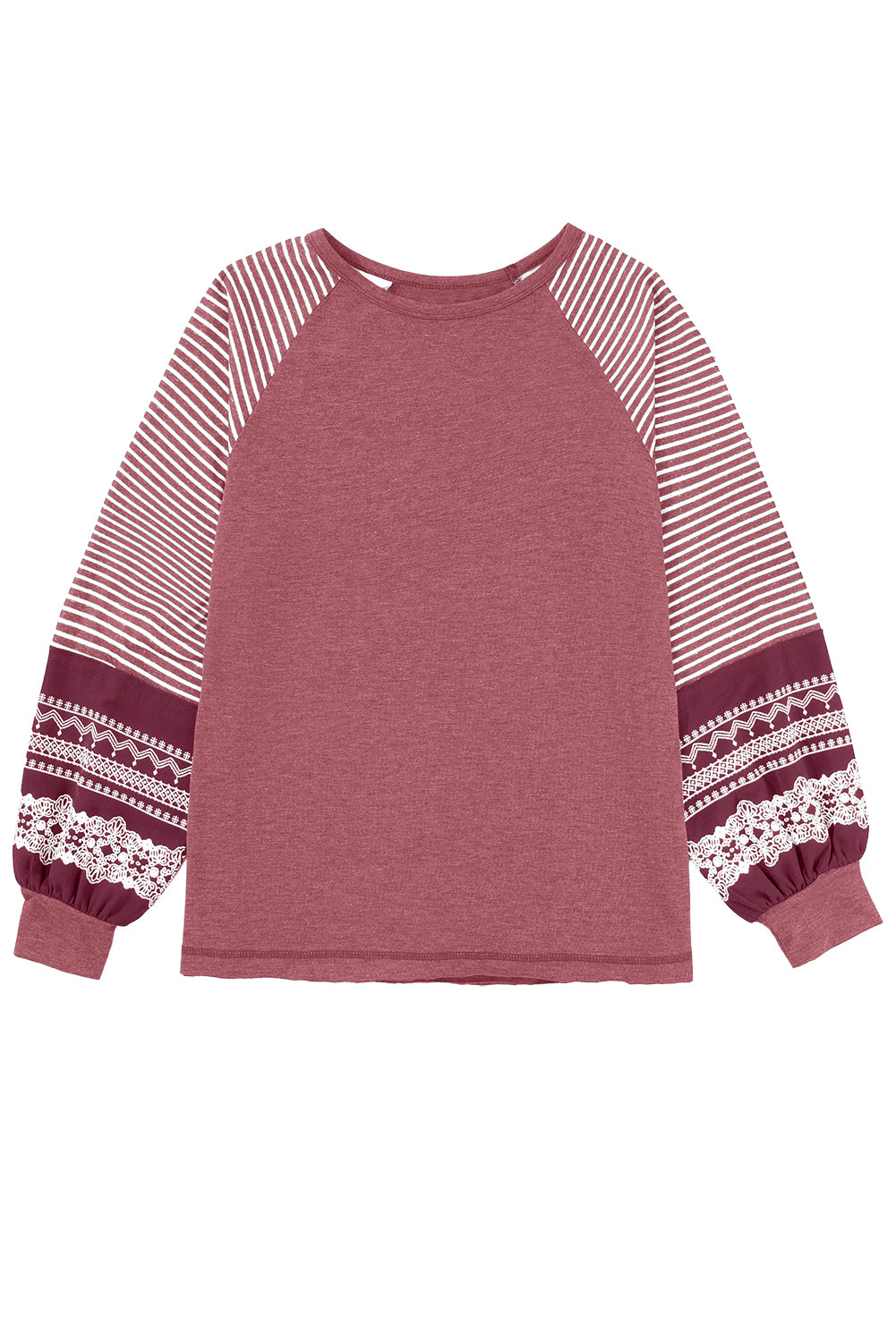 Contrast Print Striped Raglan Long Sleeve Loose Top