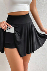A-line Draped High Waist Phone Pocket Lined Skort