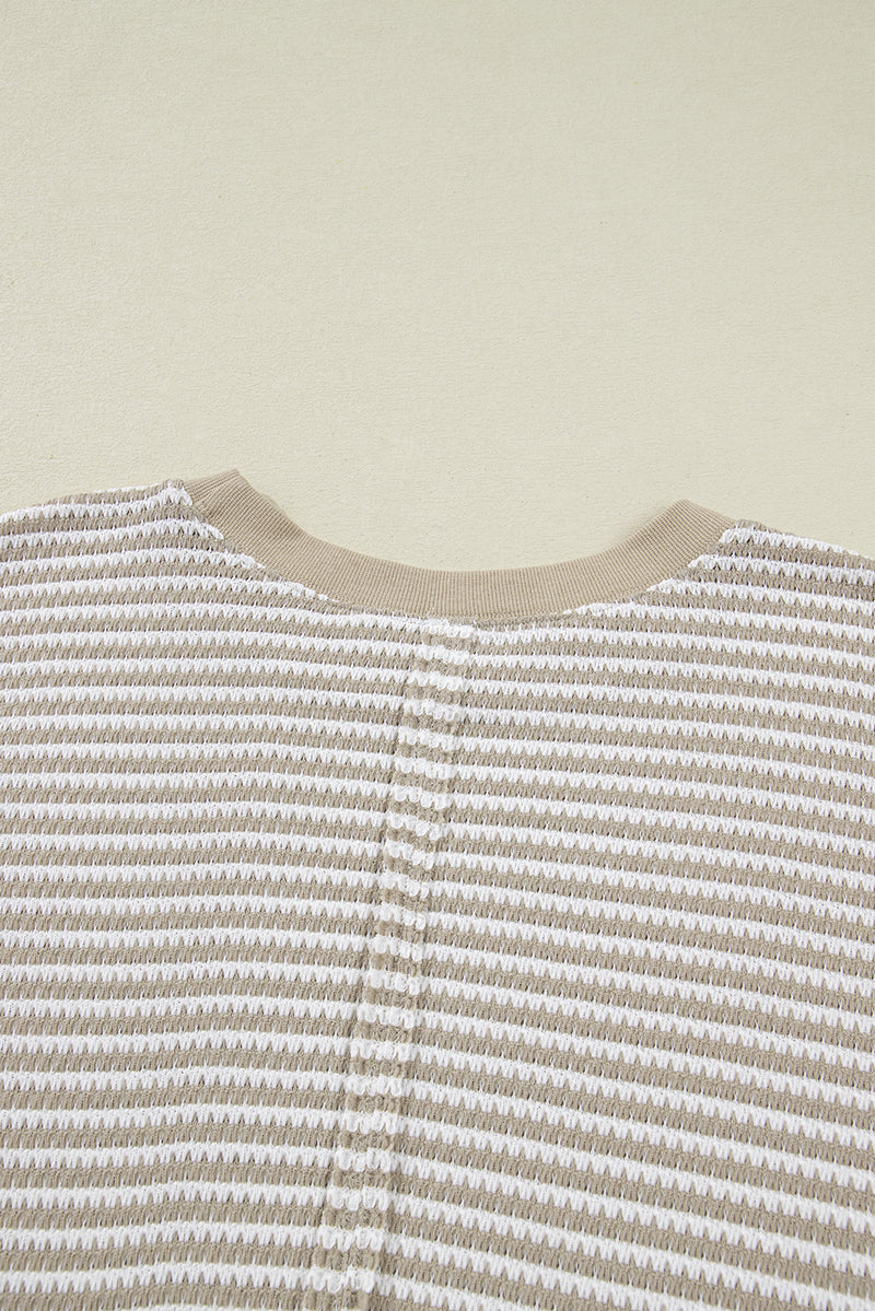 Stripe Plus Size Breathable Knit Ribbed Trim Long Sleeve Top