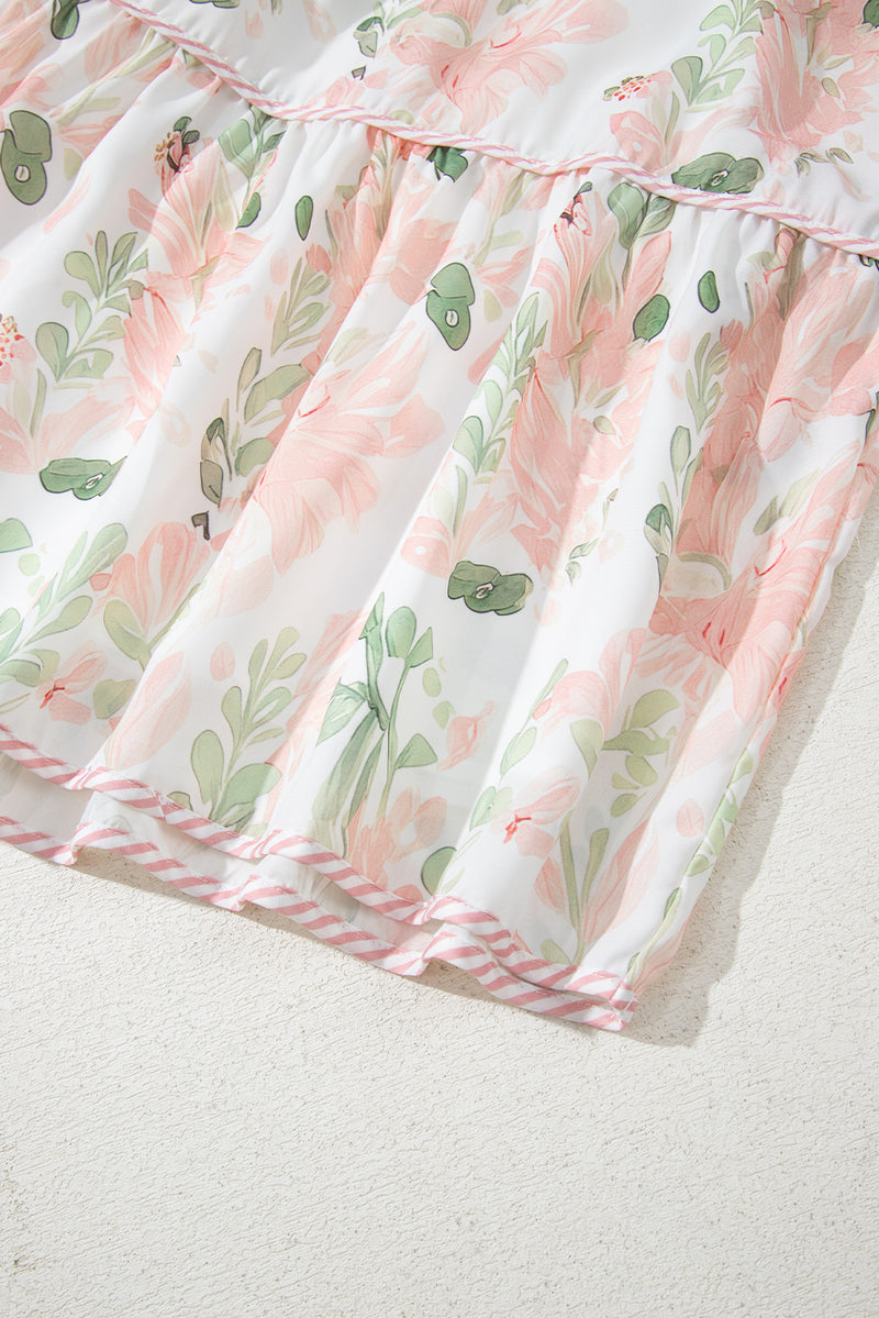 Plus Size Floral Print Striped Detail Short Summer Dress