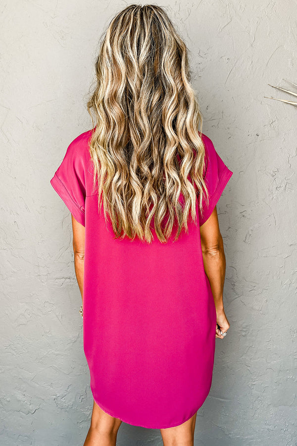 Solid Buttoned Collar Shift T-shirt Mini Dress