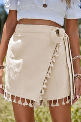 Tassel Trim Wrap Knot Side Bohemian Style Mini Skort