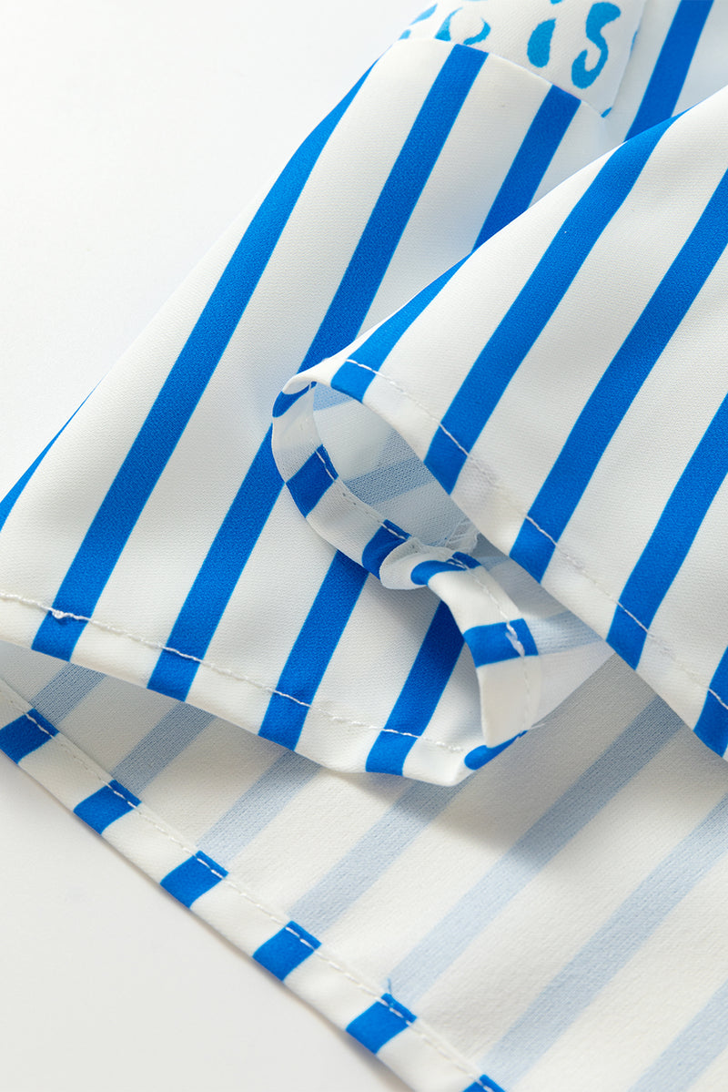 Contrast Striped Trim Floral Shift Fit Fall Dress