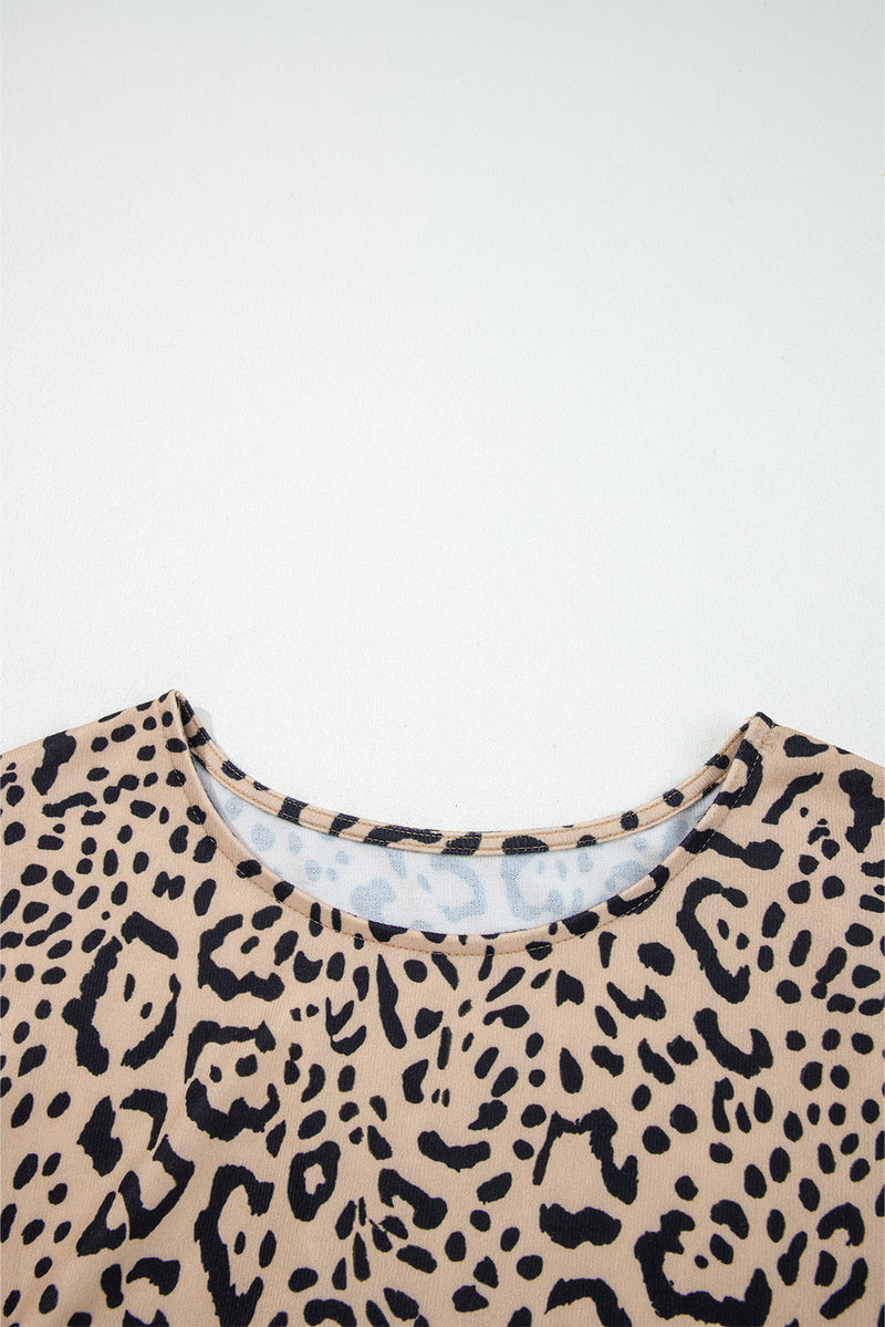 Leopard Print Long Batwing Sleeve Loose Top