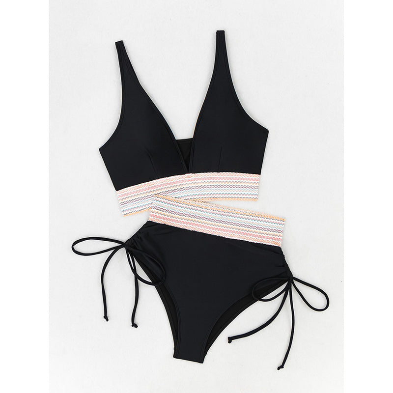 Women's High Waisted Bikini Sets Two Piece Tummy Control Swimsuit Color Block Bathing Suits
