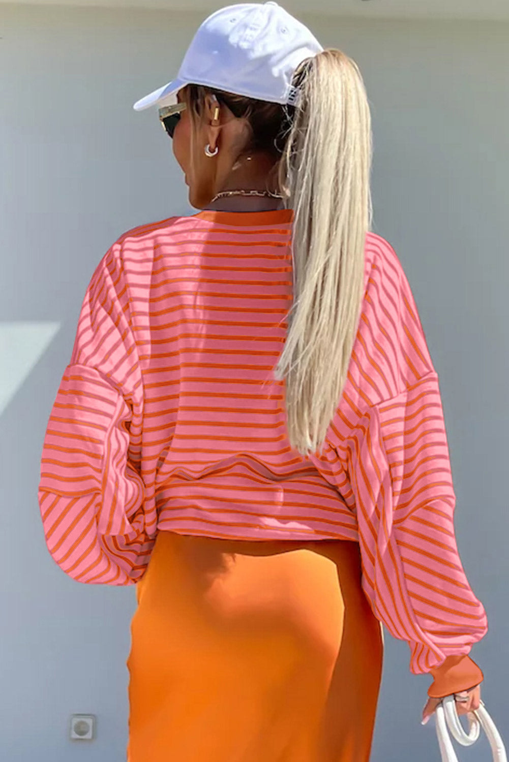 Stripe Drop Shoulder Crew Neck Loose Sweatshirt