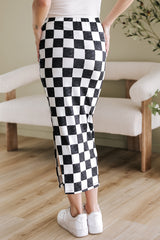 Checkered Print Side Slit High Waist Midi Skirt