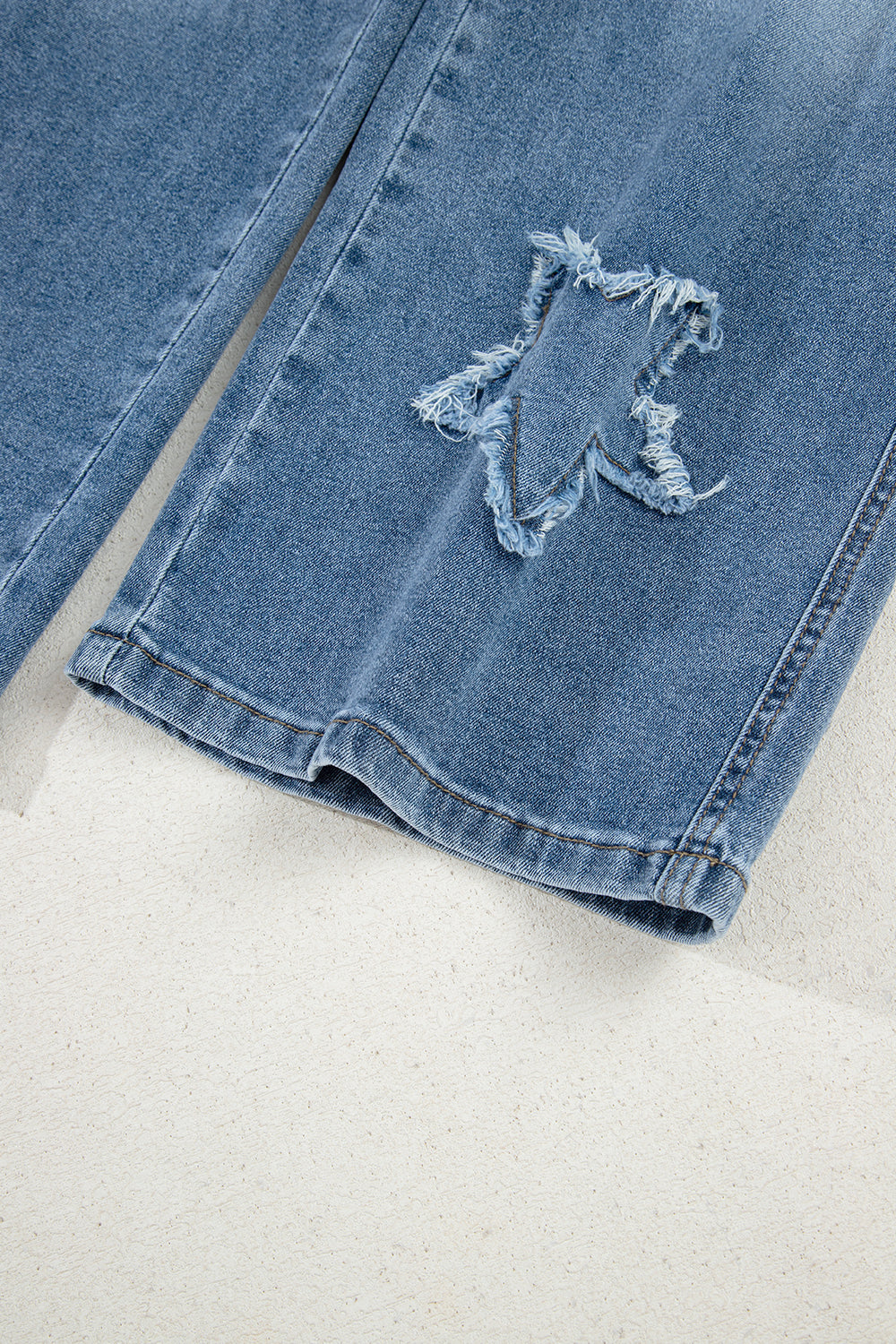 Star Patchwork Cropped Wide Leg High Waist Jeans