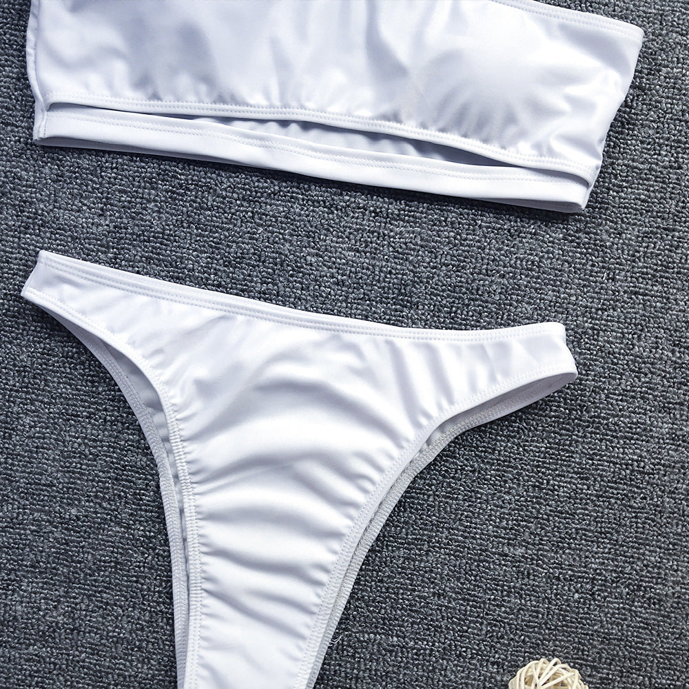 Solid Color Bikini Half Sleeve Swimsuit Women