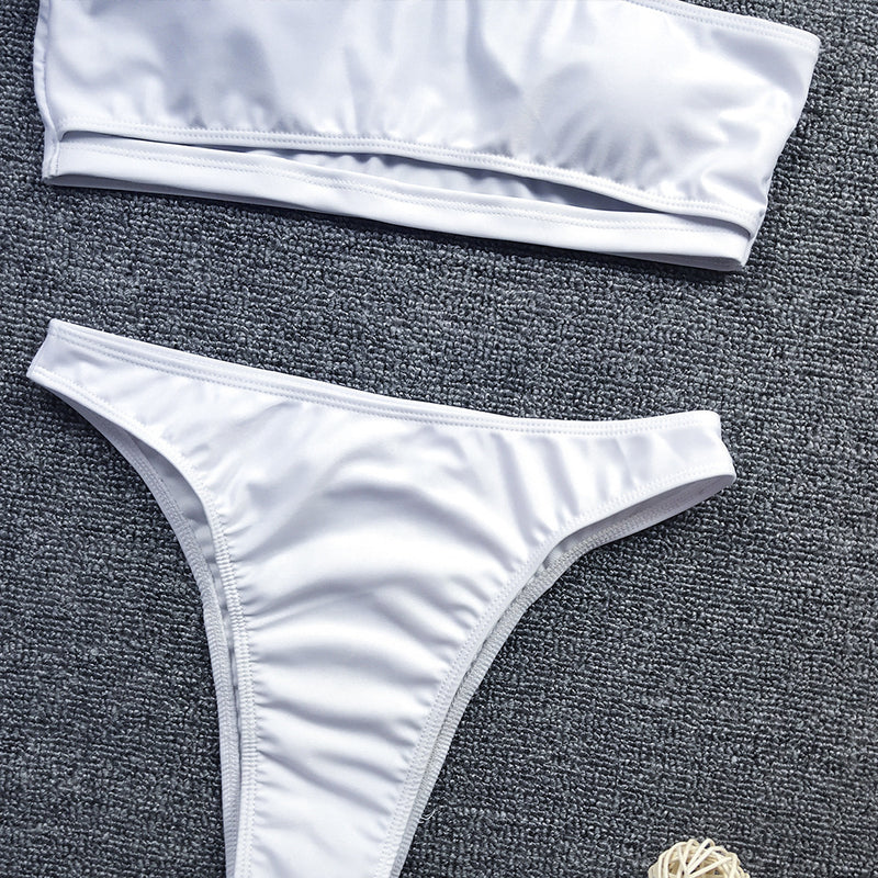 Solid Color Bikini Half Sleeve Swimsuit Women