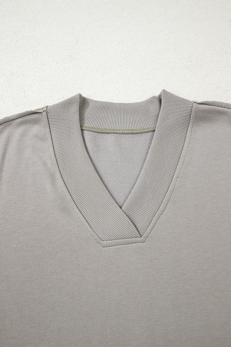 Beige Aztec Embroidered Western V Neck Sweatshirt