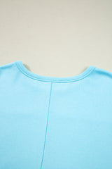 Plus Size Solid Color Splicing Raw Hem Pullover Top Shorts Set