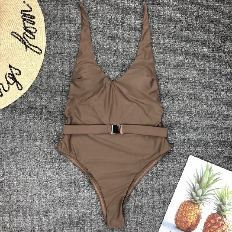 Grid and Solid Pattern White Swimsuit Women