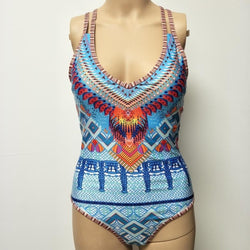 Pattern sexy open back Swimsuit