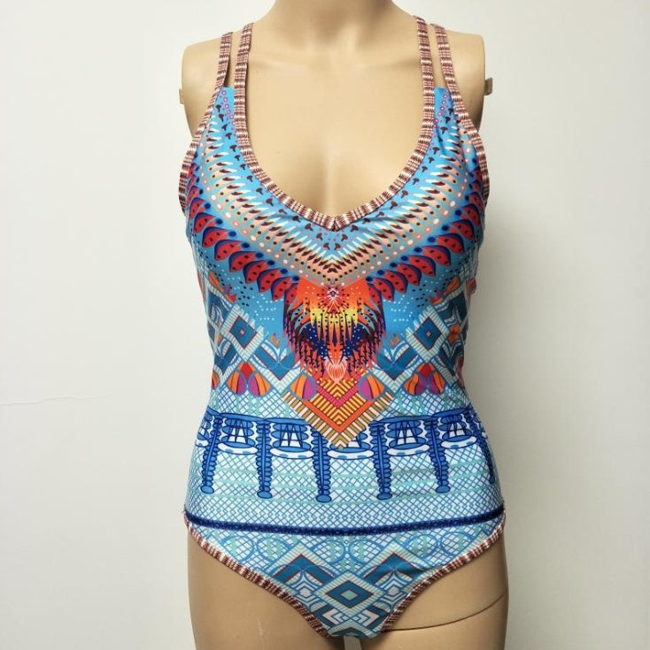 Pattern sexy open back Swimsuit
