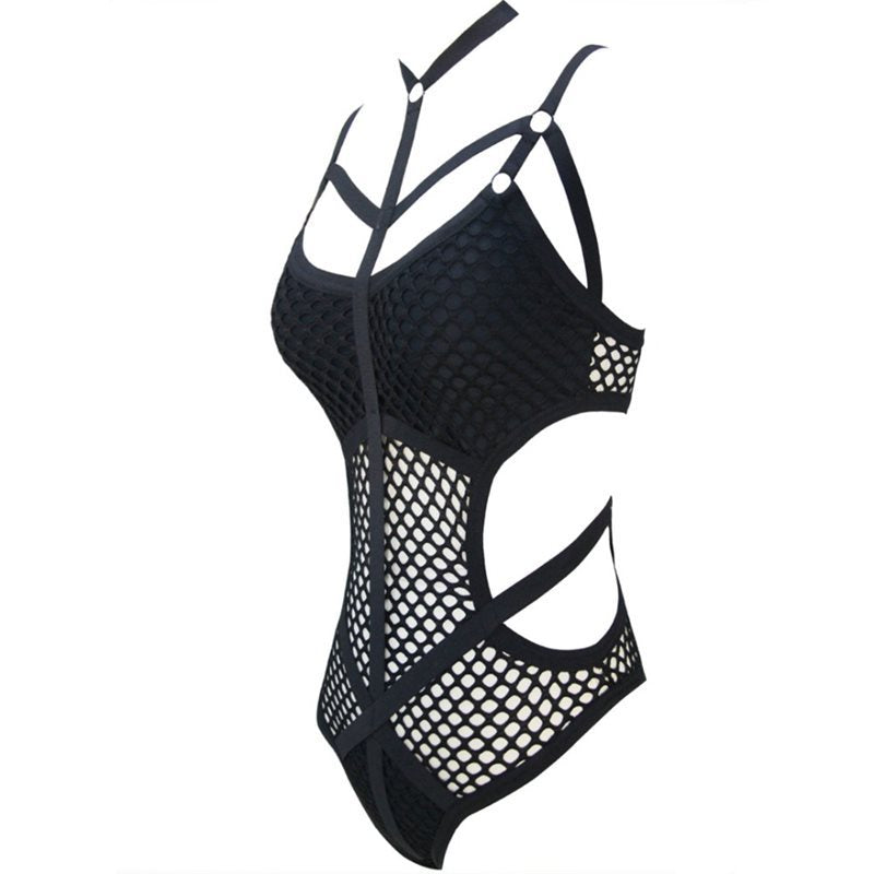 Strappy Hollow Mesh One-Piece Monokini