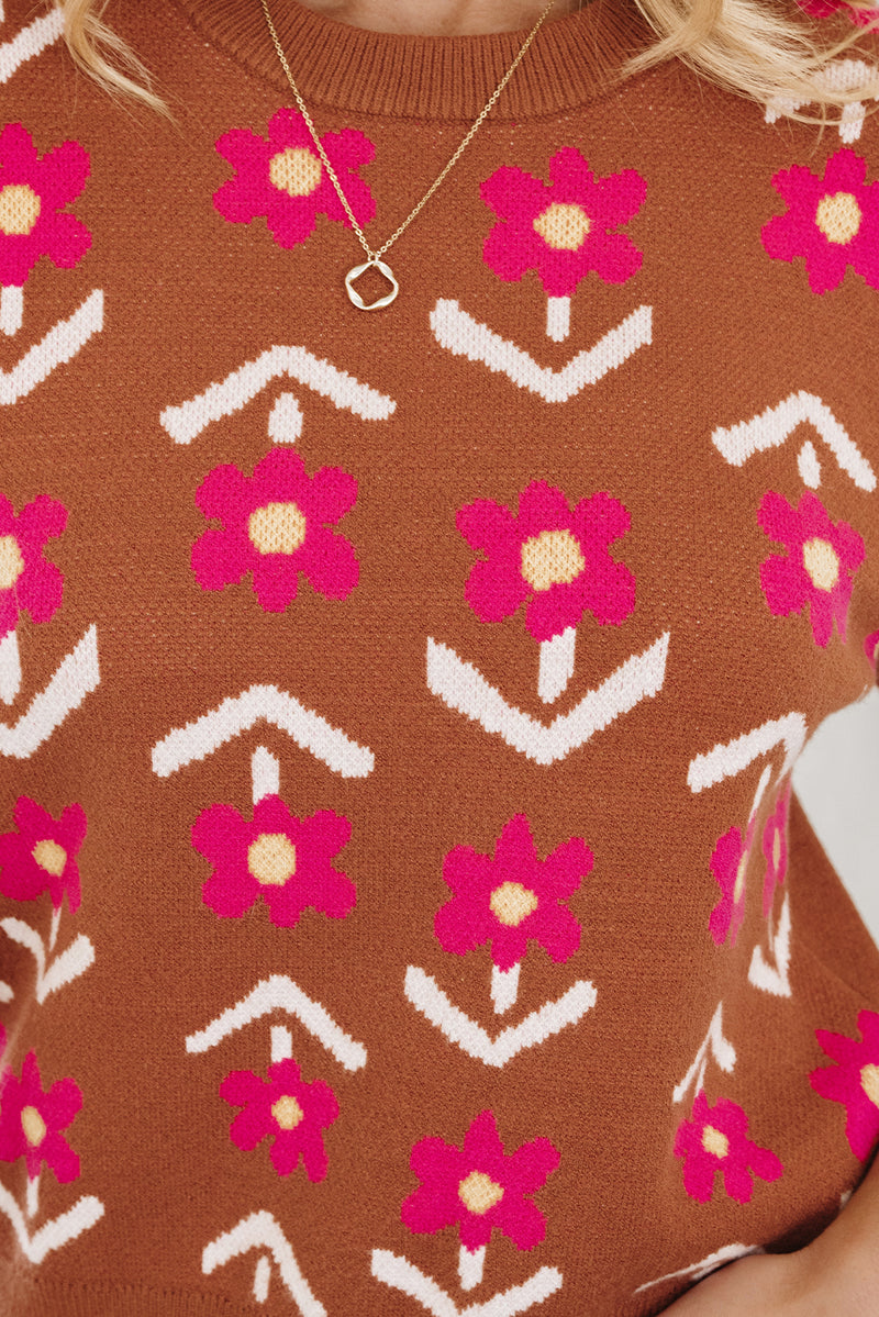 Floral Short Puff Sleeve Sweater