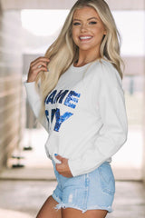 White Sequined GAME DAY Graphic Round Neck Sweater