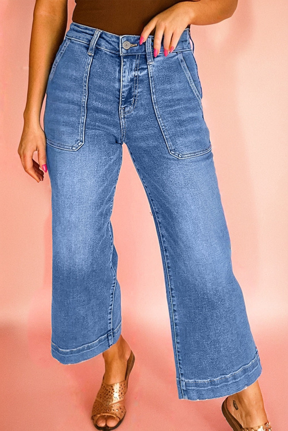 Cropped High Rise Wide Leg Jeans