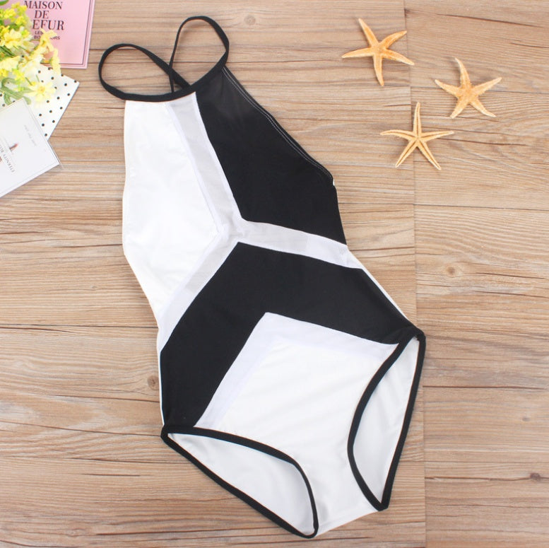 women's mesh stitching sexy bikini one-piece swimsuit
