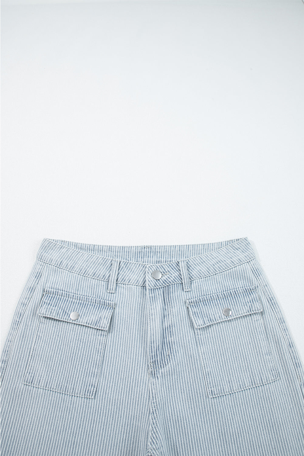 Stripe Button Flap Pocket Cuffed Hem Wide Leg Jeans