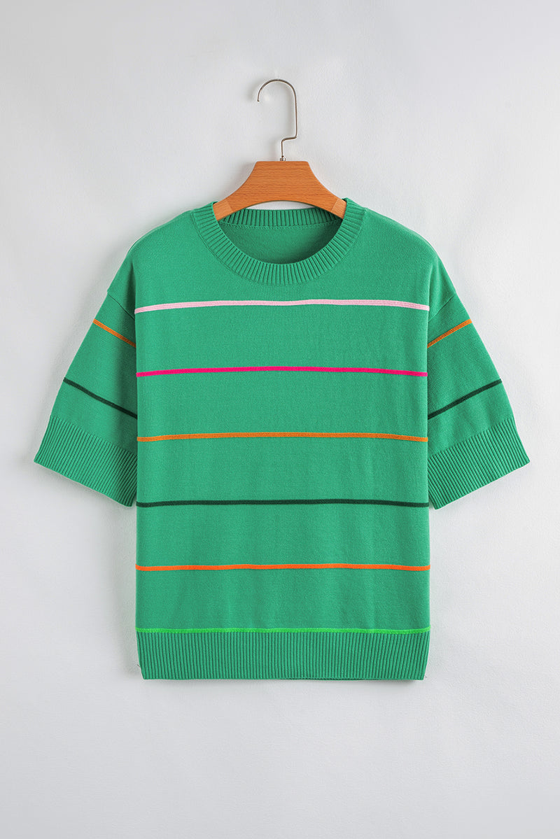 Color block Striped Half Sleeve Drop Shoulder Sweater