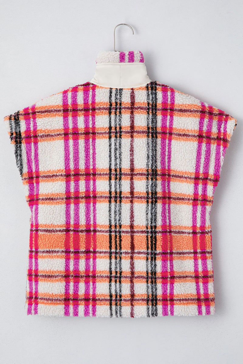 Rose Sherpa Plaid Jacket Vest