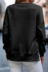 Solid Snap Buttons Side Splits Pullover Sweatshirt
